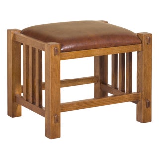Mission Spindle Stool - Quarter Sawn Oak & Leather Michael's Cherry For Sale