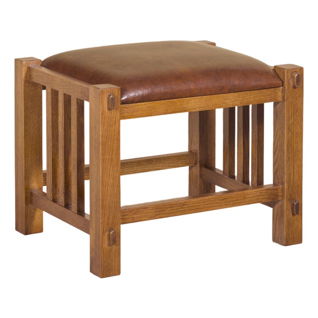 Mission Spindle Stool - Quarter Sawn Oak & Leather Michael's Cherry For Sale