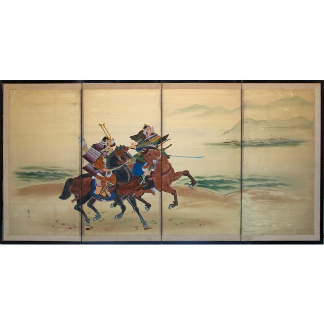 "Samurai", C. 1950s Showa Era Japanese Silk Byobu Screen For Sale - Image 18 of 18