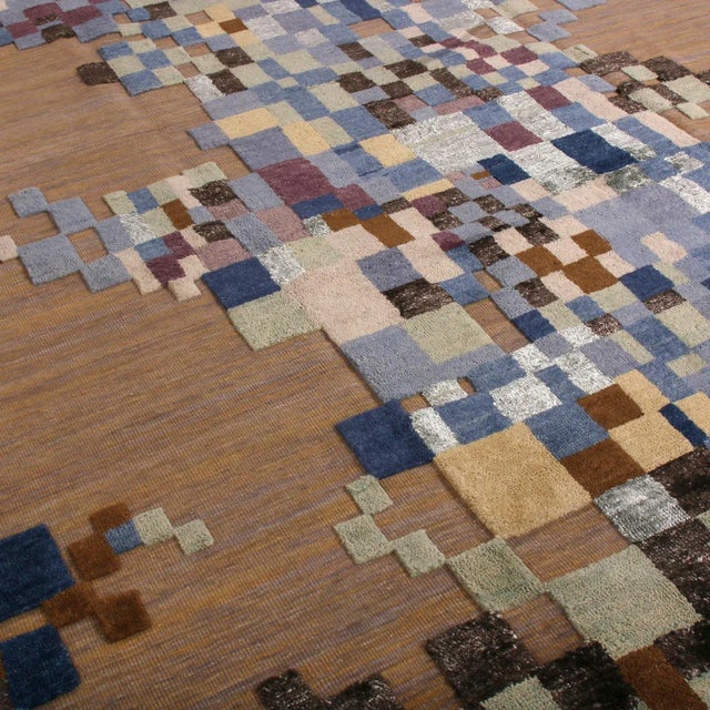 Rug & Kilim Rug & Kilim’s Scandinavian Style Geometric Beige Brown and Blue Wool Rug - 9x12 For Sale - Image 4 of 5