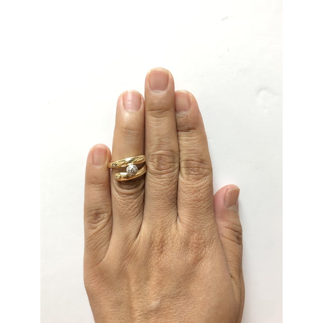 Metal Tiffany & Co. Vintage 18k Yellow Gold and Platinum Pavé Diamond Bypass Ring 5.25 For Sale - Image 7 of 8