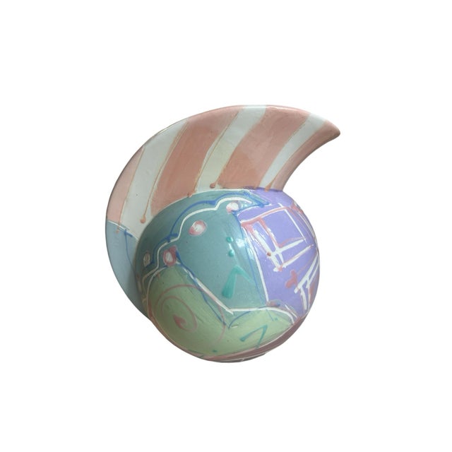 Ceramic Pitcher or Vase Post Modern 1980s Colorful Pastel Pink Blue Green Purple Artisan Signed