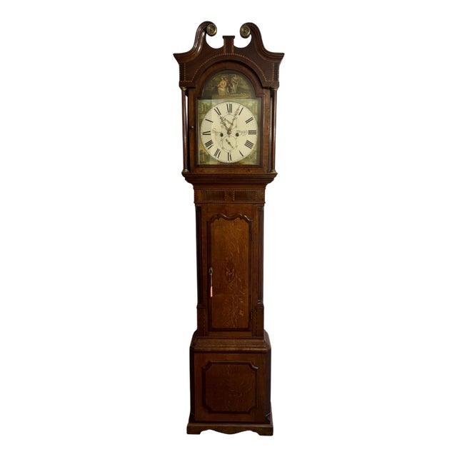 Antique George III Oak and Mahogany Banded Long Case Clock, 1800 For Sale