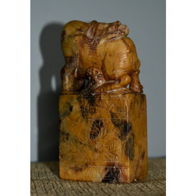 Asian Antique Carved Soapstone Chinese Seal W/Figure For Sale - Image 3 of 12