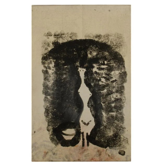 "Untitled", -Black handprints in shape of a nude woman with a bowl. (British, b. 1921- d. 1983) - Oil on canvas, estate...