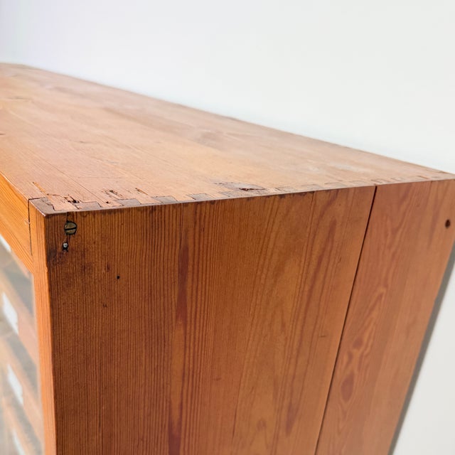 Vintage German Pine Sideboard with 24 Drawers and Glass Sliding Doors, 1960s For Sale - Image 6 of 14