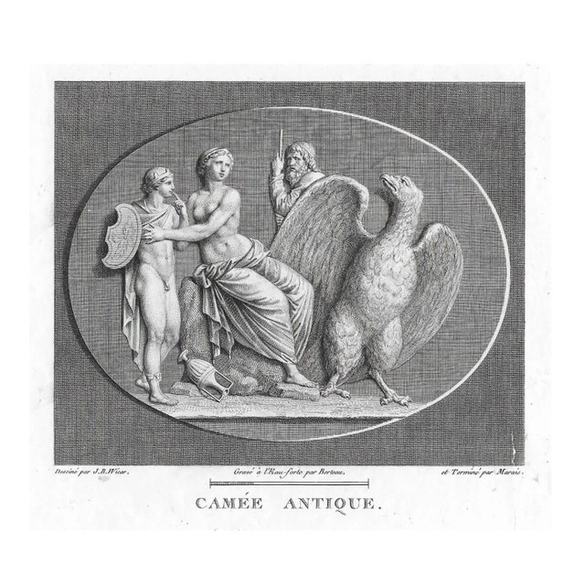 Antique Mythological Engraving of Goddesses and Eagle For Sale
