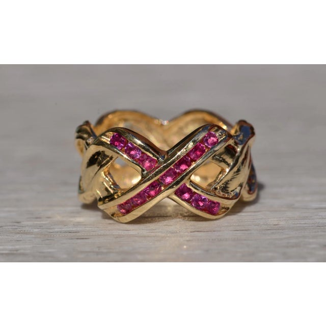 Gold The Arborcrest: Ladies 14K Gold Crossover Wide Band set with Rubies For Sale - Image 8 of 10