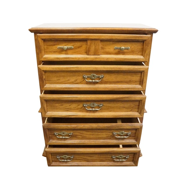 Bassett Bassett Furniture Solid Oak Traditional American Colonial Revival 40" Chest on Chest 2085-251 For Sale - Image 4 of 12