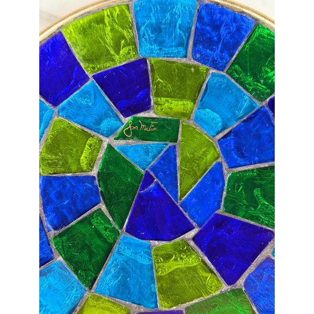 1960s Mid-Century Jon Matin Mosaic Blue & Green Foil Glass Catchall Bowl For Sale - Image 5 of 11