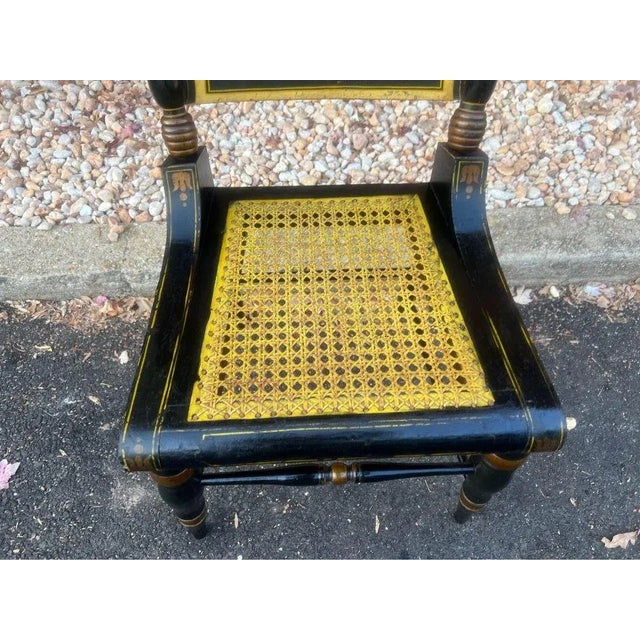 Early 20th Century Early 20th Century Set of 4 Classical Partial Gilt and Ebonized Wood Cane Seat Dining Chairs For Sale - Image 5 of 11