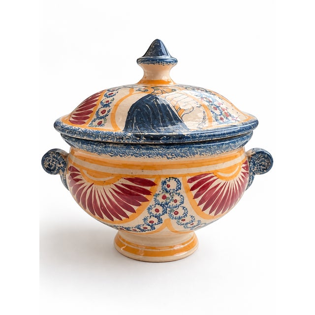 Beige French Art Deco Polychrome Faience Covered Bowl by Jacques Le Tanneur for Dax, 1930s For Sale - Image 8 of 8