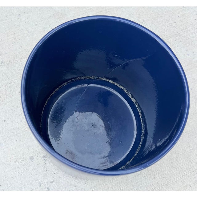 Mid-Century Modern Vintage Gainey Ceramics Ac-12 Cobalt Blue Architectural Cylinder Planter California Pot Marked For Sale - Image 3 of 7