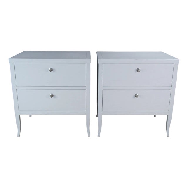 Late 20th Century Pair of Tobi Fairley for Woodbridge Petite Sarah Carrara Bedside Chests Nightstands For Sale