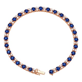 Late 20th Century 14K Pink Rose Gold Diamond Sapphire Tennis Bracelet For Sale