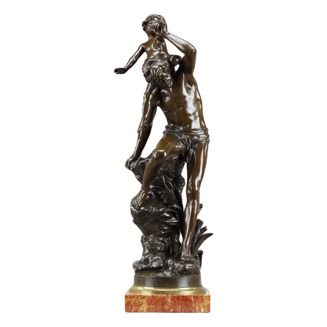 Bronze Sculpture Man Carrying a Child by Gaston Leroux, 1900s For Sale
