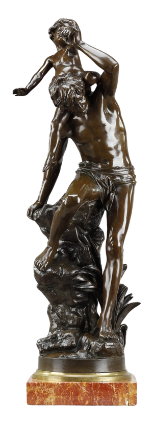 Bronze Sculpture Man Carrying a Child by Gaston Leroux, 1900s