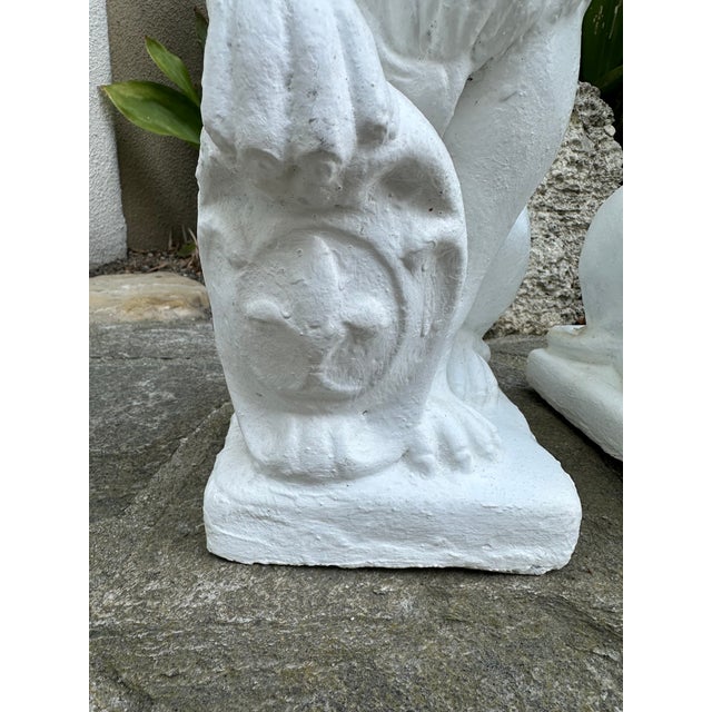 Vintage French White Painted Concrete Lions - A Pair For Sale - Image 12 of 15