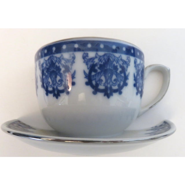 Chinoiserie Tea Pot & Cup Wall Decor White Blue by Bombay Floral Decorative 1980s VTG For Sale - Image 3 of 8