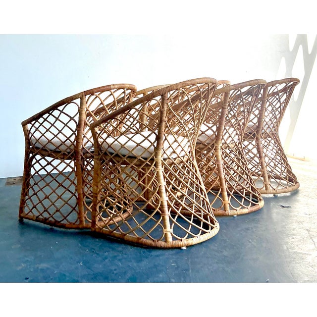 Vintage Boho Trellis Rattan Dining Chairs - Set of 6 For Sale - Image 11 of 12