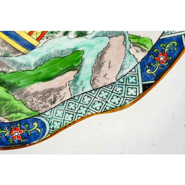 English Hand Painted Square Antique Porcelain Cake Plate Ye Olde Willow Crown Staffordshire Asian Chinoiserie Tiffany & Co Home Decor For Sale - Image 9 of 16