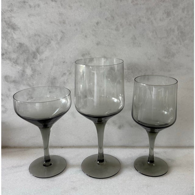 Gray Set of 5 Mid Century Orrefors Rhapsody Smoke Cordial Glasses For Sale - Image 8 of 8