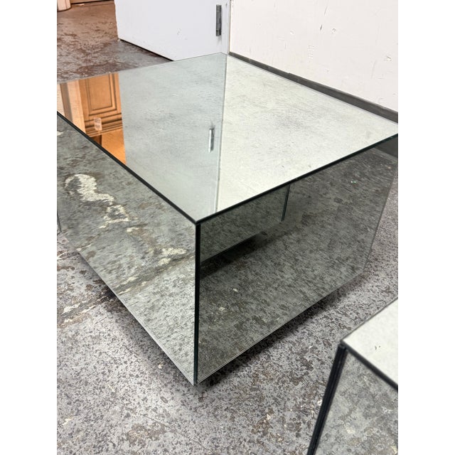Glass Bespoke Mirrored Cube Side Tables, Pair For Sale - Image 7 of 12