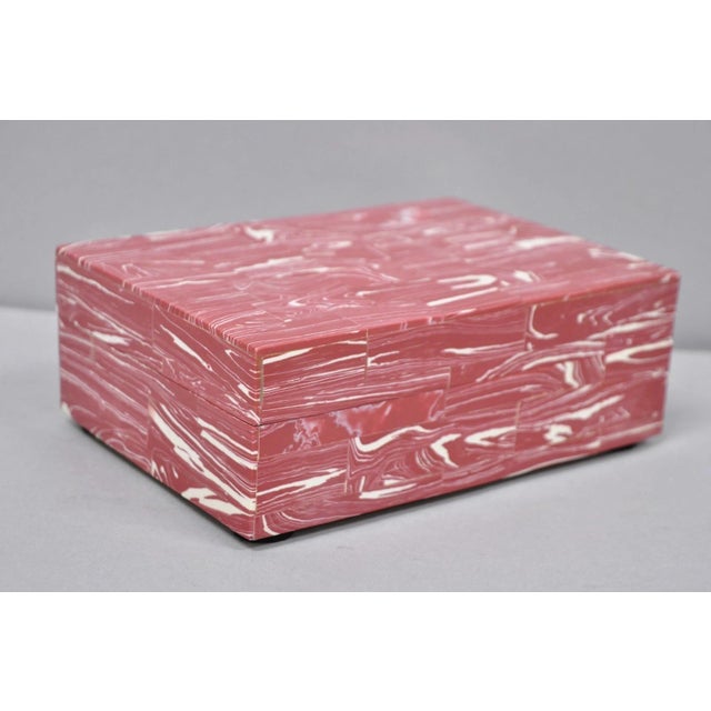 Modern Lava Marble Inlay Pink Coral Covered Jewelry Trinket Box by Current Home For Sale In Philadelphia - Image 6 of 15