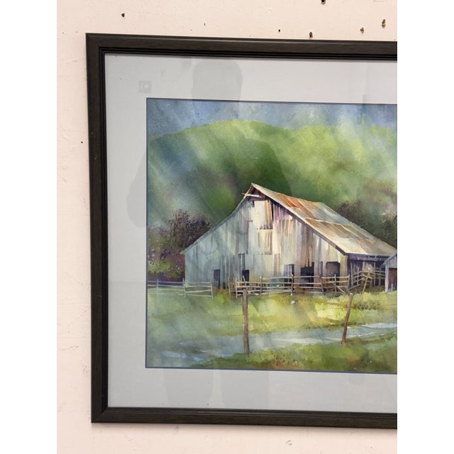 Green Hal Booth East Bay Barn Tassajara Road Framed Watercolor, Circa 1996 For Sale - Image 8 of 11