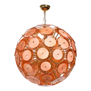 Modernist Hand-Blown Murano Glass Disk Sputnik Chandelier in Smoked Apricot
