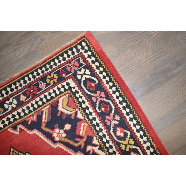 Red 19th Century Antique Zabihi Collection Senneh Jewel Toned Kilim For Sale - Image 8 of 10