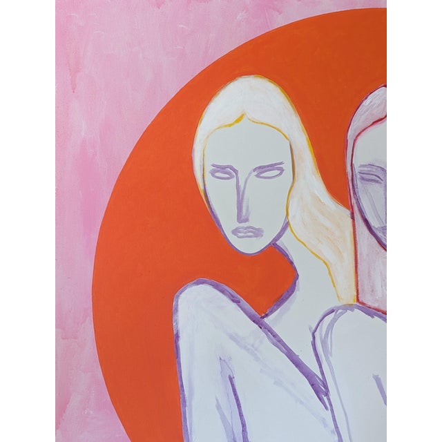 Emmanuel Araujo "Sun" Contemporary Colorful Pink and Orange Nude Female Figures Painting, 2023 For Sale - Image 4 of 10
