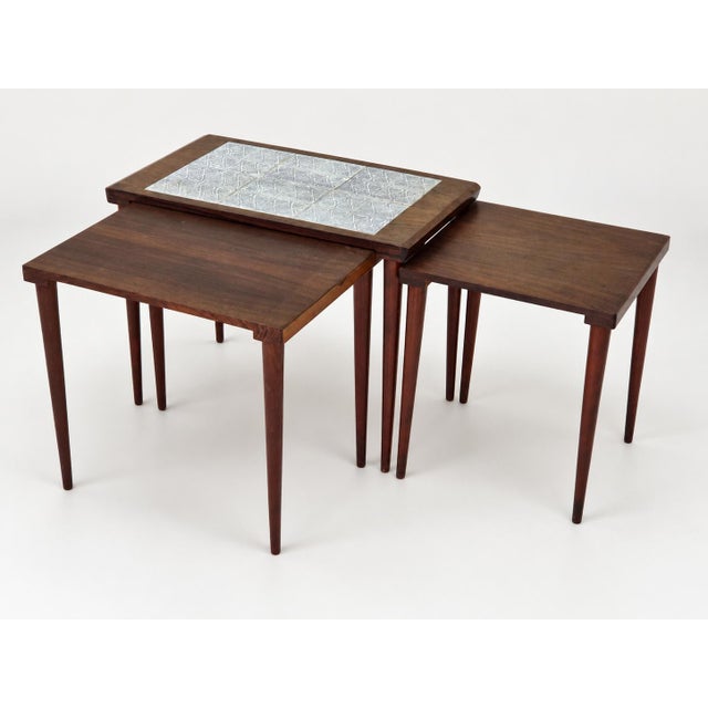 Rosewood Nesting Tables with Ceramic Tiles, Denmark, 1960s, Set of 3 For Sale - Image 13 of 18