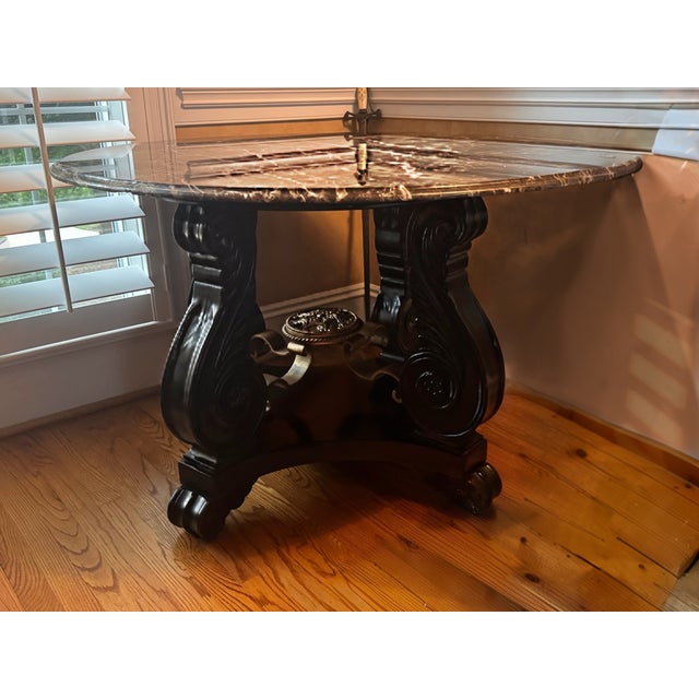 Bernhardt Marble Top Center/Foyer Table – 48" Round – Carved Designer Base For Sale - Image 9 of 10