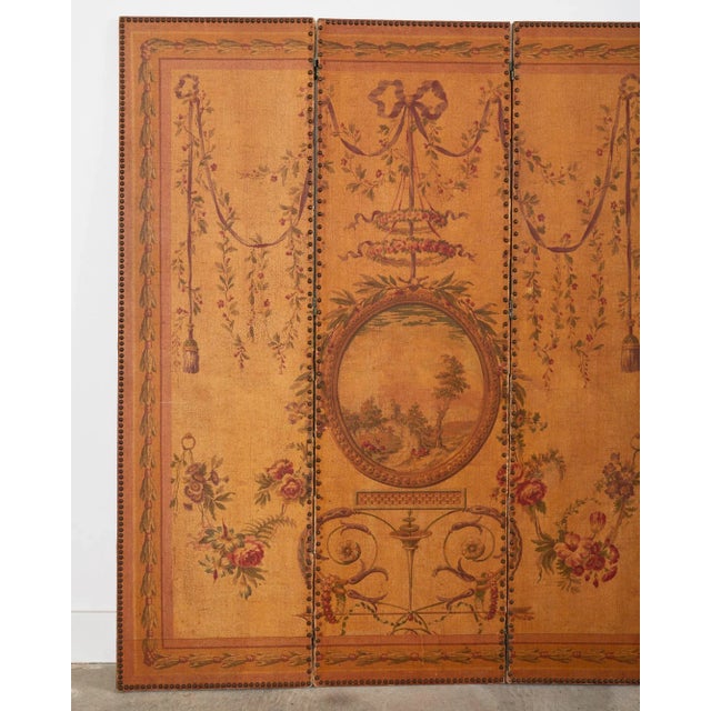English English Victorian Adam Style Three Panel Folding Screen For Sale - Image 3 of 13