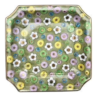 1960s Chinoiserie Gilt Flower Power Porecelain Square Trinket Dish For Sale