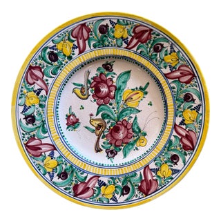 Mid 20th Century Large Italian Maiolica Charger – 16” Hand-Painted Deruta Style For Sale