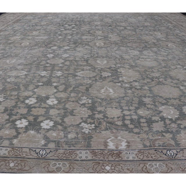 Antique Distressed Tabriz Rug in Teal, Tan, Light Brown 9'8" X 12'5" For Sale - Image 4 of 13