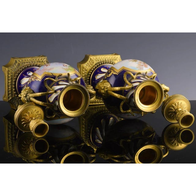 French Serves-Style Porcelain & Gilt Bronze Cassolettes Urns For Sale - Image 11 of 12