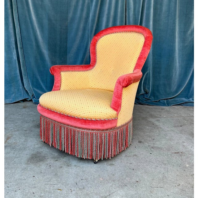 Late 19th Century Pair of Large Napoleon III Armchairs in Gold and Red For Sale - Image 5 of 12