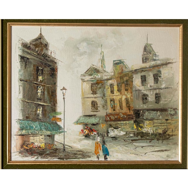 Cream Vintage Impressionist European Street Scene Oil Painting in Ornate Gilt Frame For Sale - Image 8 of 12