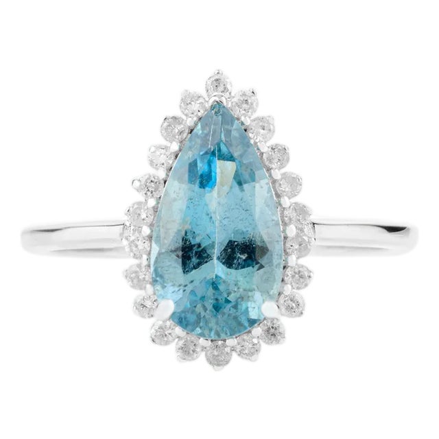 14k White Gold Aquamarine & Diamond Engagement Ring Size 5.5 For Sale