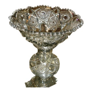American Brilliant Style Heavy Glass Pedestal Punch Bowl For Sale