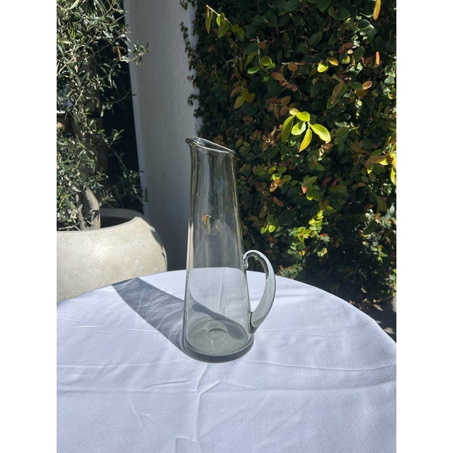 Vintage Smoky Gray Glass Tall Pitcher Vase With Handle For Sale - Image 4 of 15