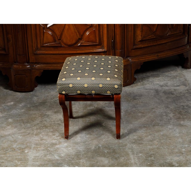 Biedermeier Period 19th Century Walnut Stool with Gilt Rosettes and Upholstery For Sale In Atlanta - Image 6 of 9