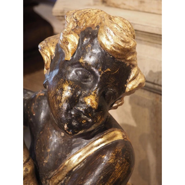 Pair of Italian 18th Century Painted and Gilt Putti With Cornucopia Torcheres For Sale - Image 10 of 13