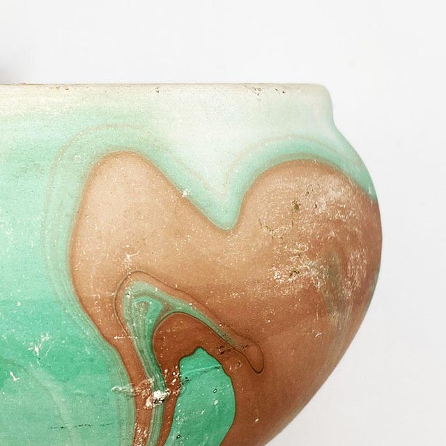 Green Swirl Ceramic Touring Pottery Folk Art Pot in Green and Brown For Sale - Image 4 of 6