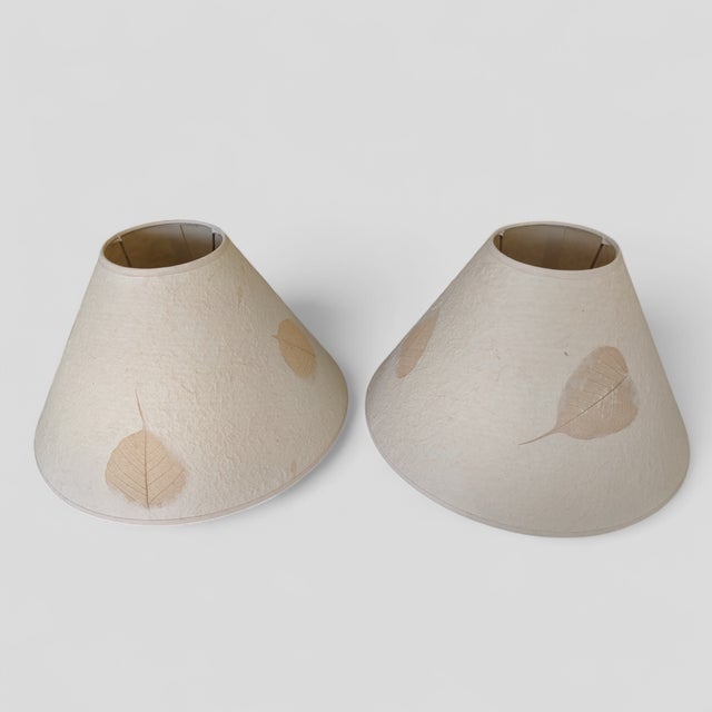 Set of 2 Vintage Papyrus Paper Empire Lampshades with Fossilized Birch Leaves Each Lampshade Measures: Top Diameter 5"...