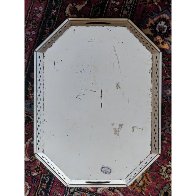 Vintage Hand Painted Botanical White Tole Tray With Handles For Sale - Image 12 of 13
