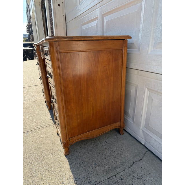French Provincial Vintage French Provincial Writing Desk With Leather Inset Top, Cabriole Legs & Brass Hardware For Sale - Image 3 of 12